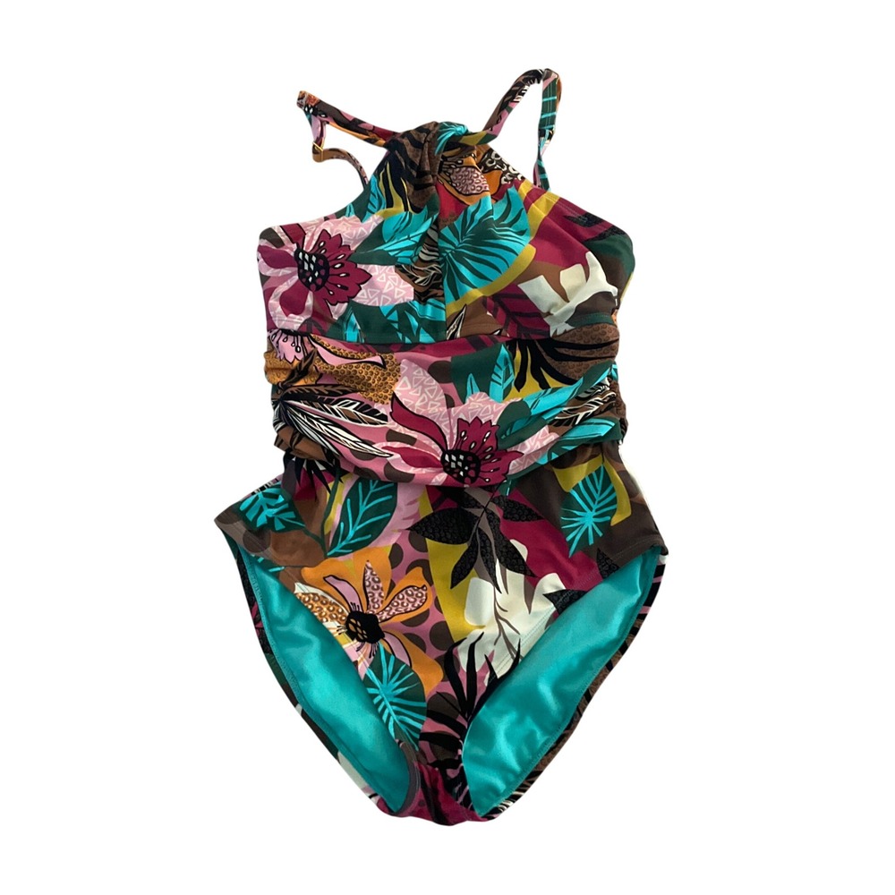 Bleu Rod Beattie One Piece Swimsuit Women 10 Multicolor Floral Tropical Halter